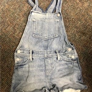 Old Navy Denim Overall Shorts Girls Size Large (10 - 12) Blue Distressed